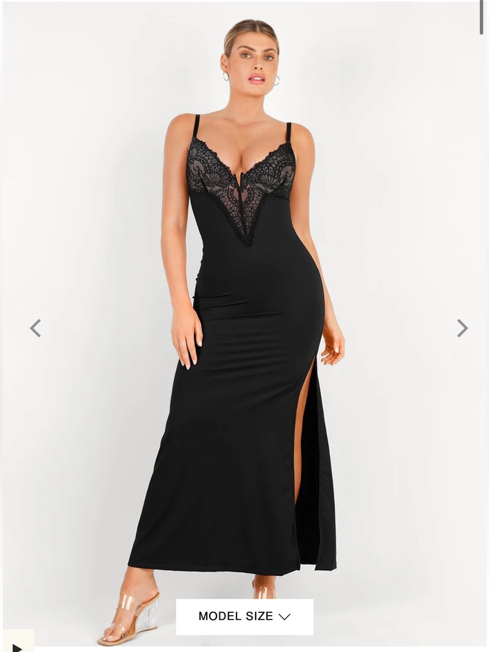 Shapewear Lace V Neck Side Slit Slimming Maxi Slip Dress   M . NWT